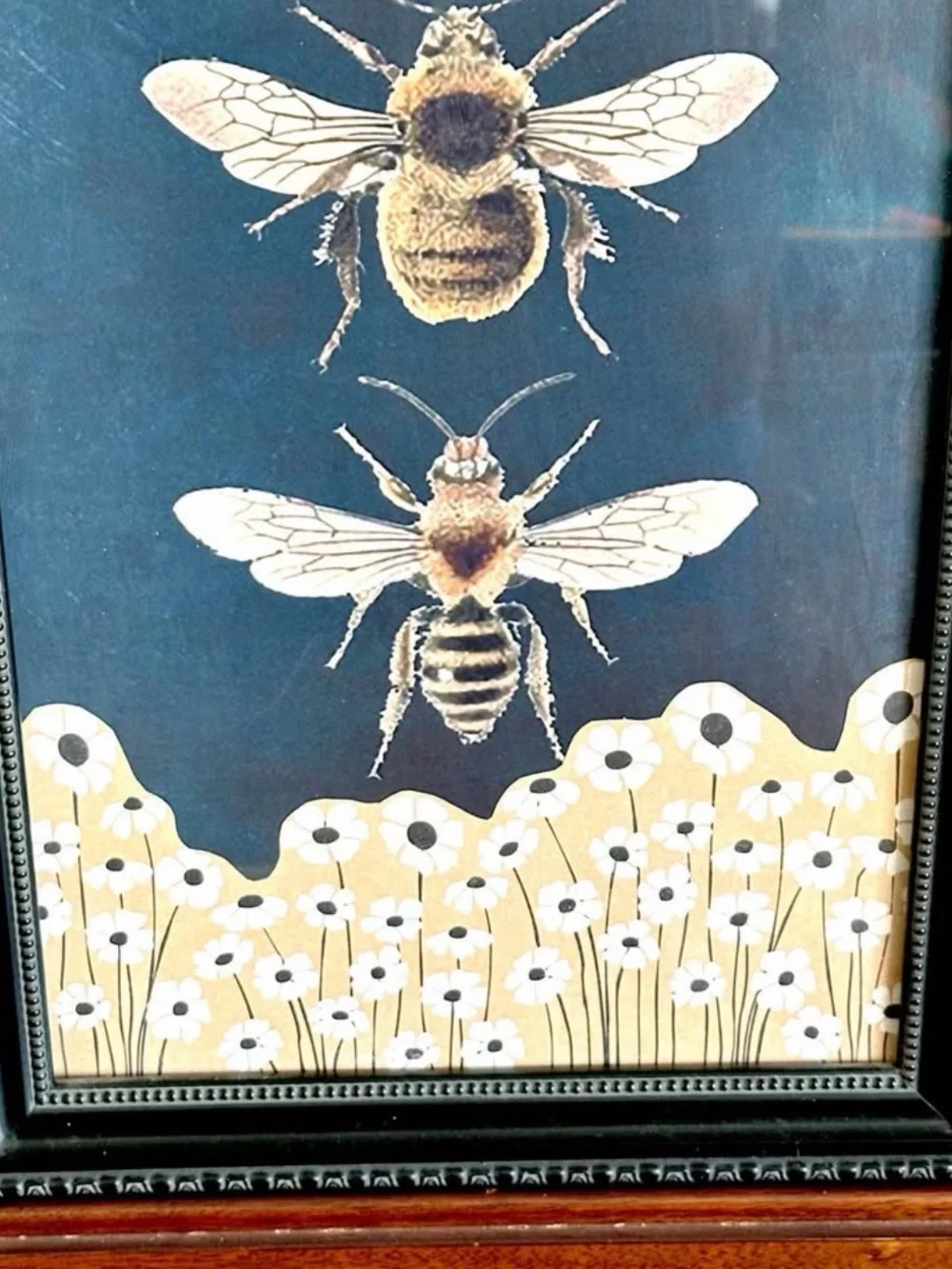 Bumble Bee Canvas Print Wall Art Black Framed Wildflowers Flowers Vintage Style